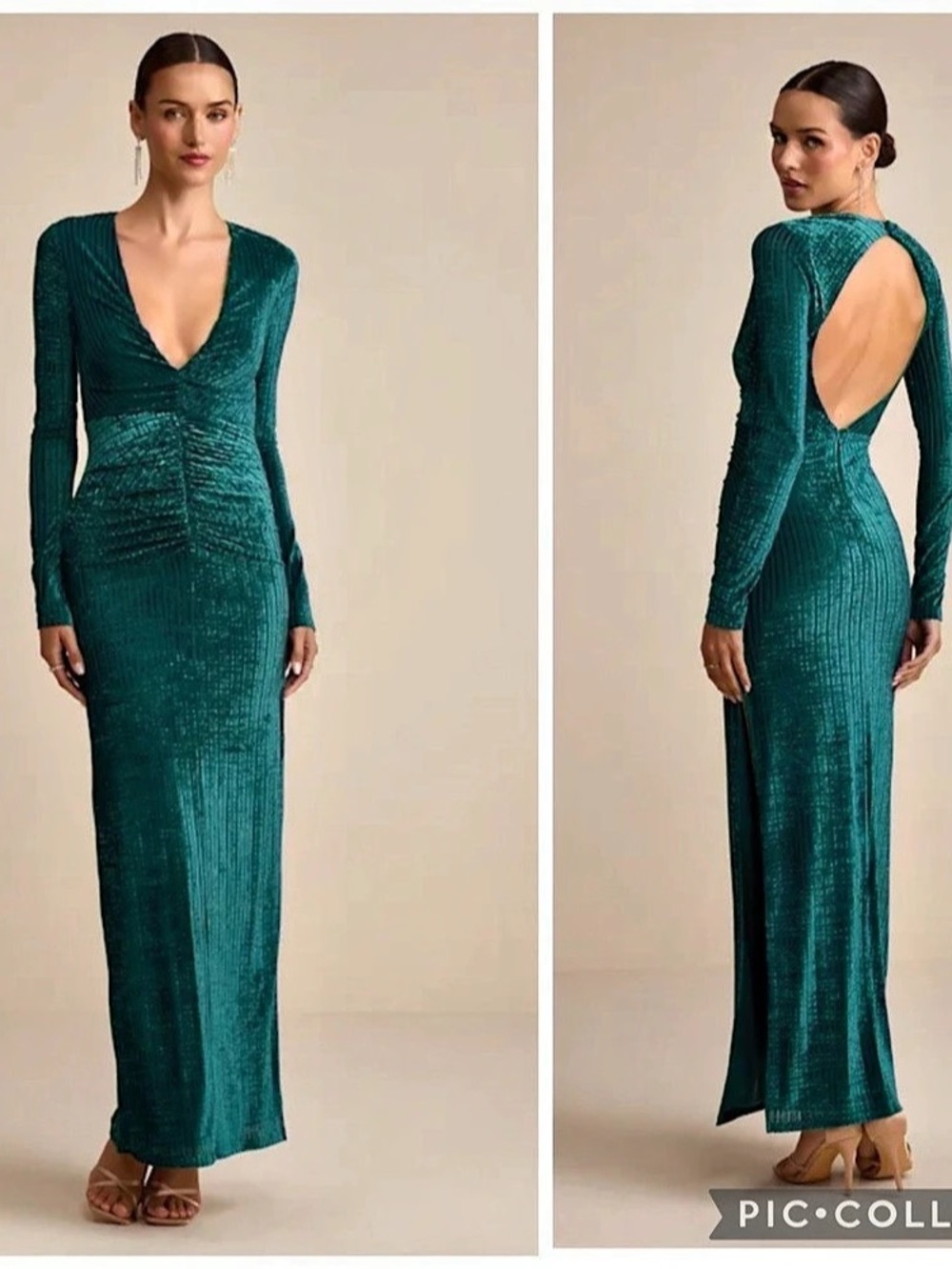 Lulus Demaline Emerald Velvet Striped Backless Maxi Dress size XS